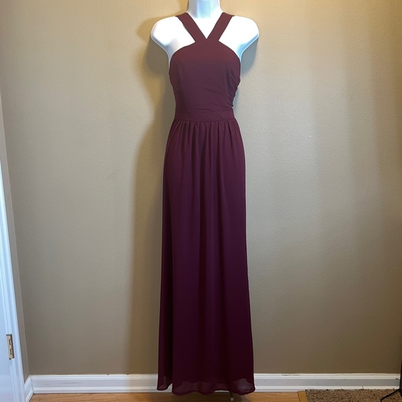 Lulus Dresses & Skirts - Lulus Women’s Air of Romance Deep Wine Burgundy Maxi Halter Chiffon Dress SZ M